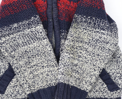 FatFace Boys Red Blue Fair Isle Hooded Full Zip Cardigan 2-3 Years Winter Knit