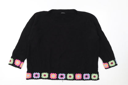 Roman Women Black 18 Crochet Trim Jumper 3/4 Sleeve Boho Knit