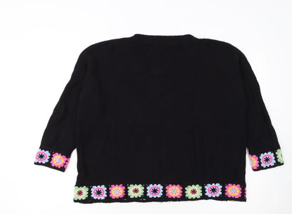 Roman Women Black 18 Crochet Trim Jumper 3/4 Sleeve Boho Knit