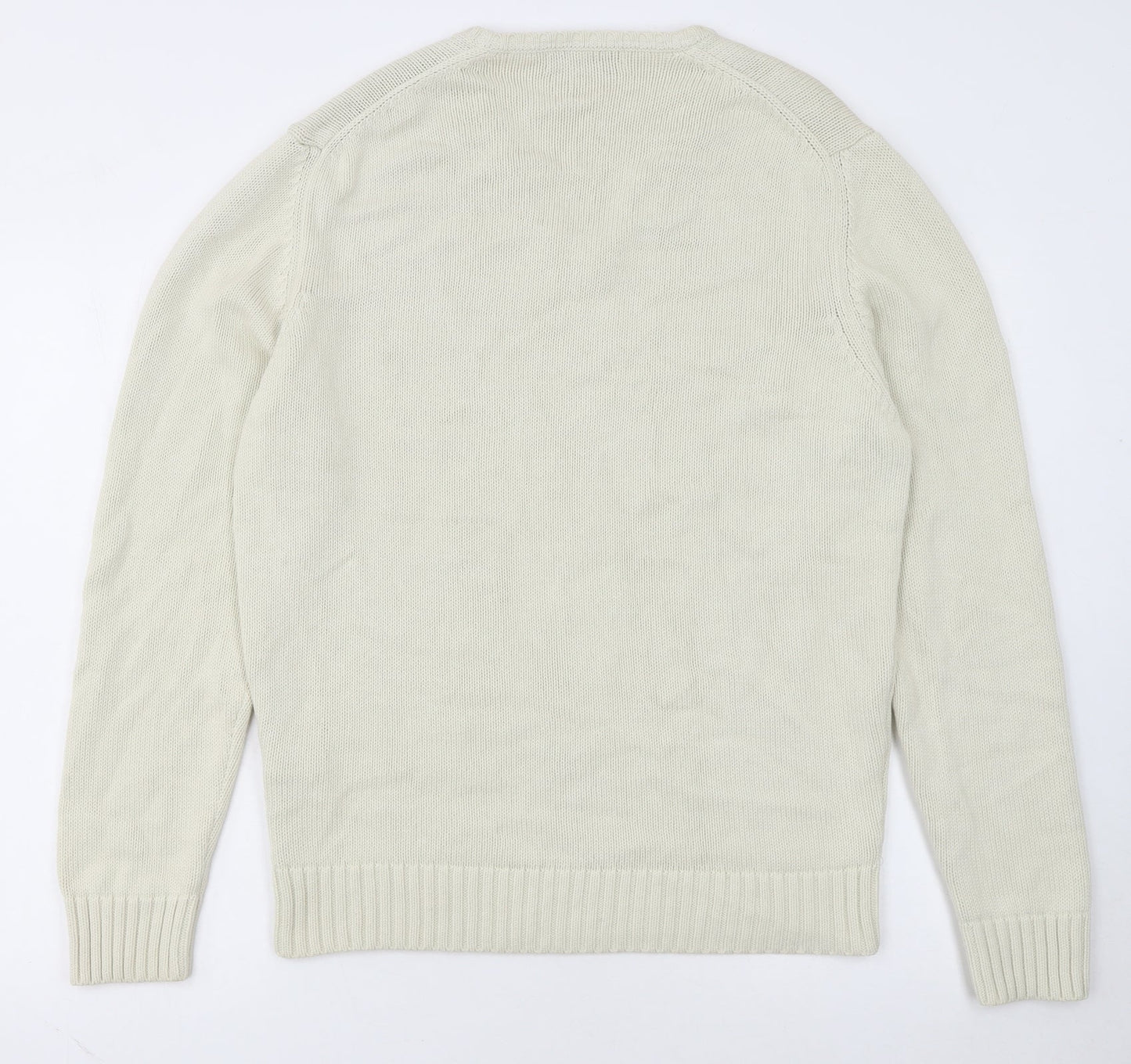 Zara Man Ivory Cotton V-Neck Pullover Jumper L Mens Knitwear