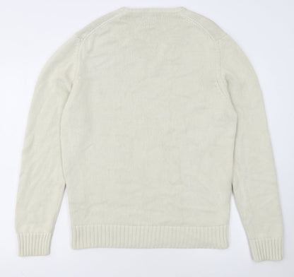 Zara Man Ivory Cotton V-Neck Pullover Jumper L Mens Knitwear