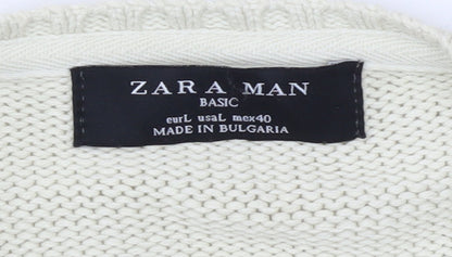 Zara Man Ivory Cotton V-Neck Pullover Jumper L Mens Knitwear