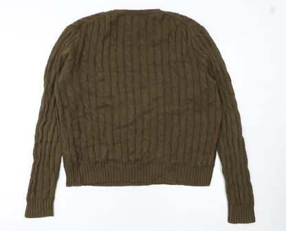 Ralph Lauren Women Brown Cotton Cable-Knit V-Neck Jumper L