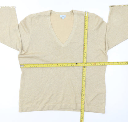 Anne Brooks Womens Beige Petite Size 16 Sequin V-Neck Jumper