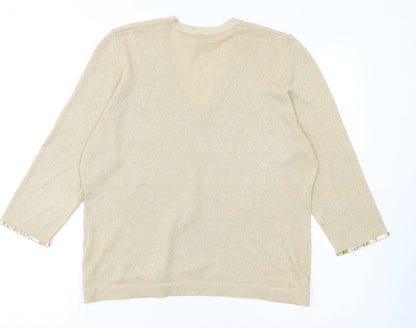 Anne Brooks Womens Beige Petite Size 16 Sequin V-Neck Jumper