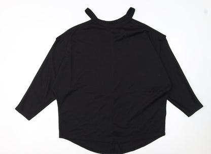 Lipsy London Women's Black Cold Shoulder Jersey T-Shirt UK 14