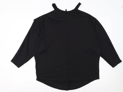 Lipsy London Women's Black Cold Shoulder Jersey T-Shirt UK 14
