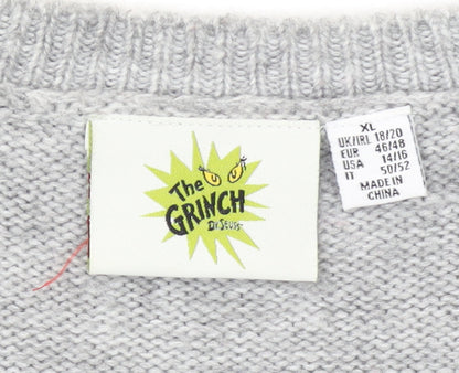 The Grinch Women's Grey Christmas Jumper XL Long Sleeve Crew Neck