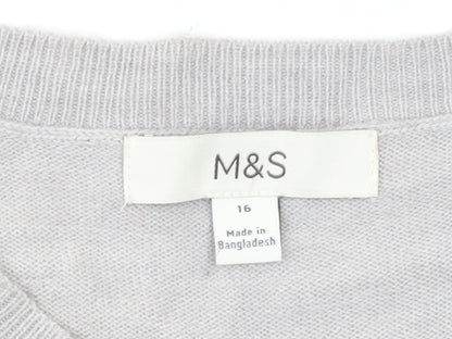 Marks and Spencer Women’s Black Grey Colour Block Cotton Jumper Size 16