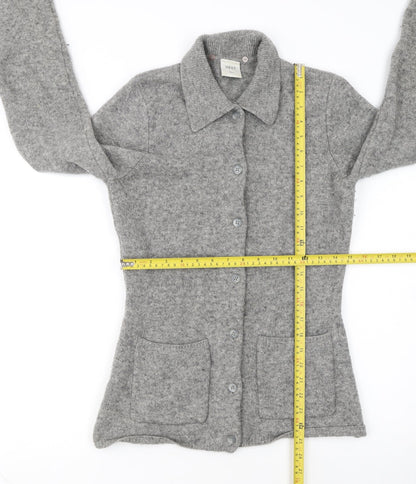 Next Womens Grey Merino Wool Collared Button Cardigan Size Small