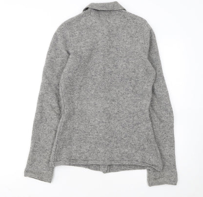 Next Womens Grey Merino Wool Collared Button Cardigan Size Small