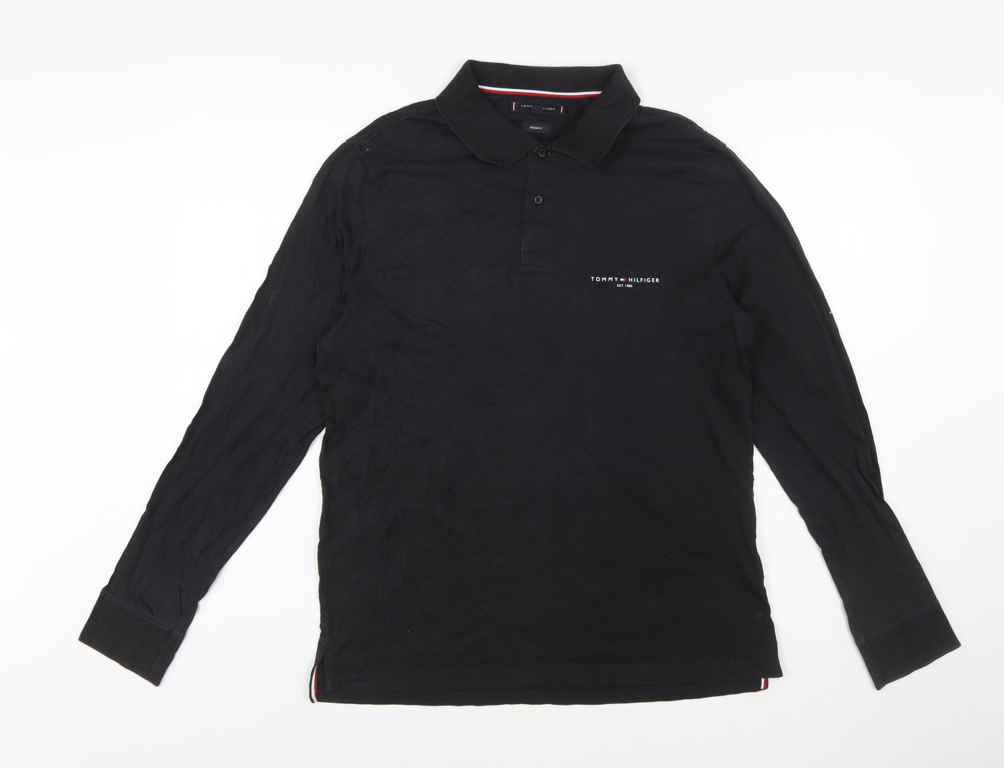 Tommy Hilfiger Men's Black Long Sleeve Polo Shirt Size L 100% Cotton