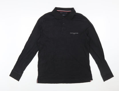 Tommy Hilfiger Men's Black Long Sleeve Polo Shirt Size L 100% Cotton