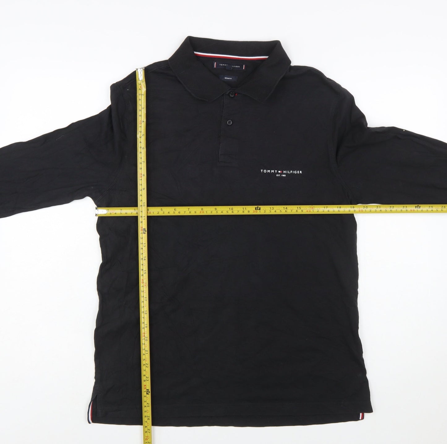 Tommy Hilfiger Men's Black Long Sleeve Polo Shirt Size L 100% Cotton