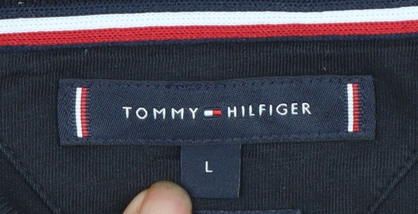 Tommy Hilfiger Men's Black Long Sleeve Polo Shirt Size L 100% Cotton