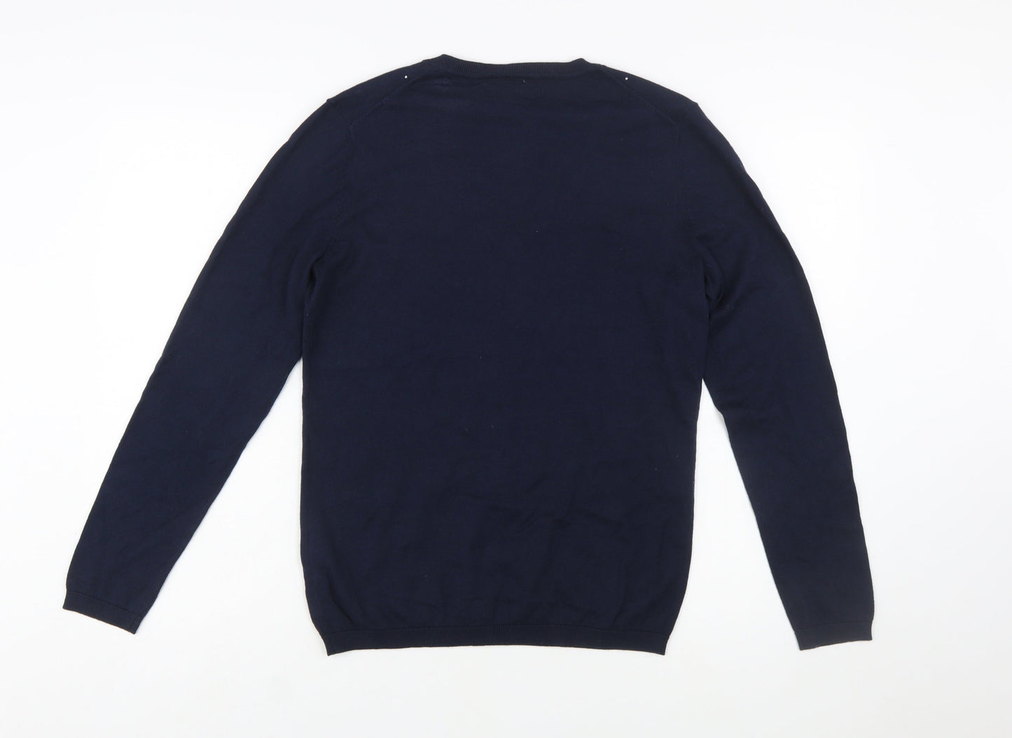 Tommy Hilfiger Women's Blue V-Neck Embellished Cotton Jumper Size M