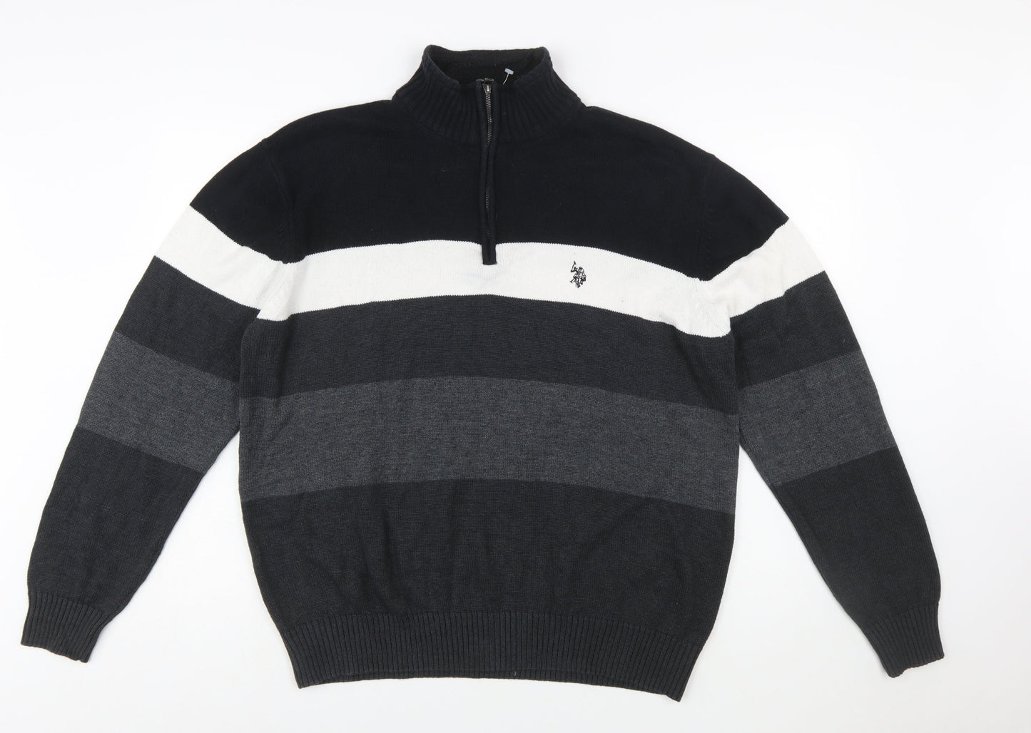 U.S. Polo Assn. Men’s Black 2XL Striped 1/2 Zip Knit Jumper