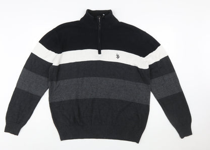 U.S. Polo Assn. Men’s Black 2XL Striped 1/2 Zip Knit Jumper