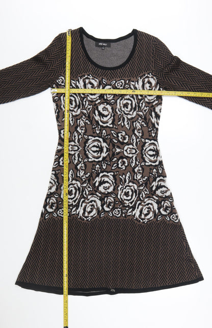 Nine West Women's Brown Floral Knit A-Line Dress Size S