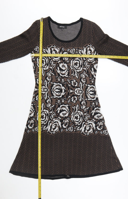 Nine West Women's Brown Floral Knit A-Line Dress Size S