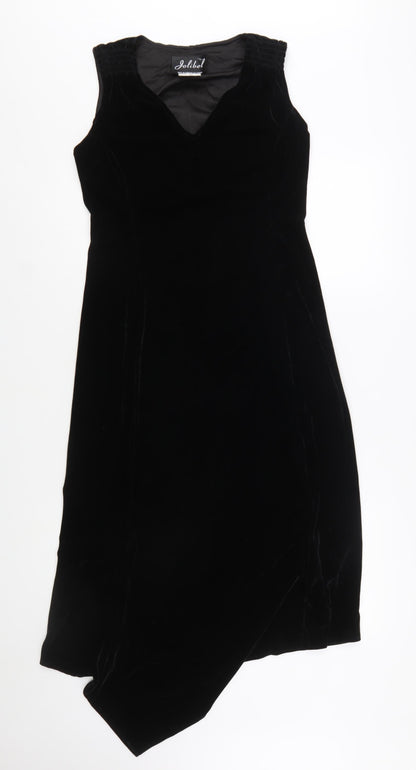 Jolibel Women's Black Velvet Asymmetric Sleeveless Midi Dress Size 8