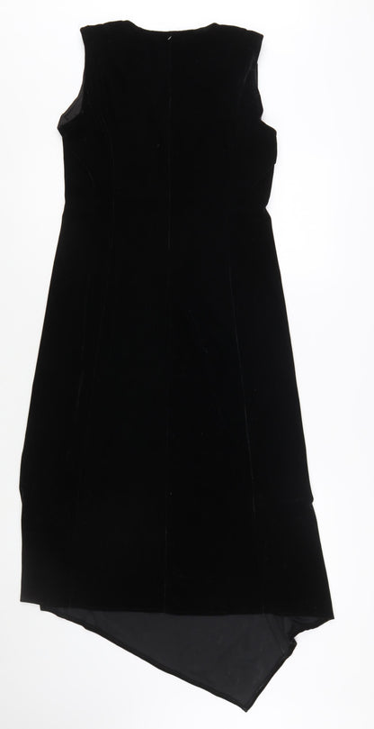 Jolibel Women's Black Velvet Asymmetric Sleeveless Midi Dress Size 8