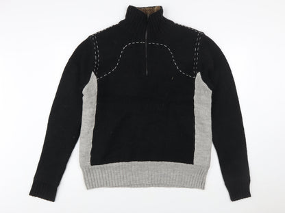 French Connection Men's Black Grey Wool 1/2 Zip Jumper L
