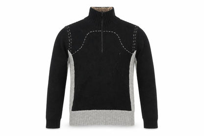 French Connection Men's Black Grey Wool 1/2 Zip Jumper L