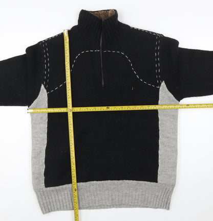 French Connection Men's Black Grey Wool 1/2 Zip Jumper L