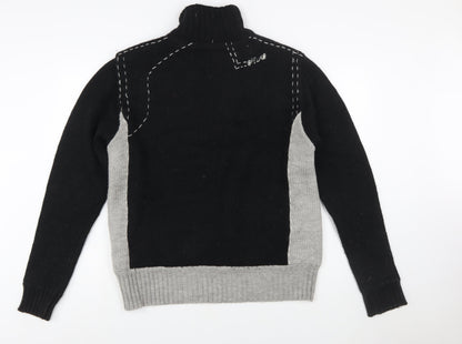 French Connection Men's Black Grey Wool 1/2 Zip Jumper L