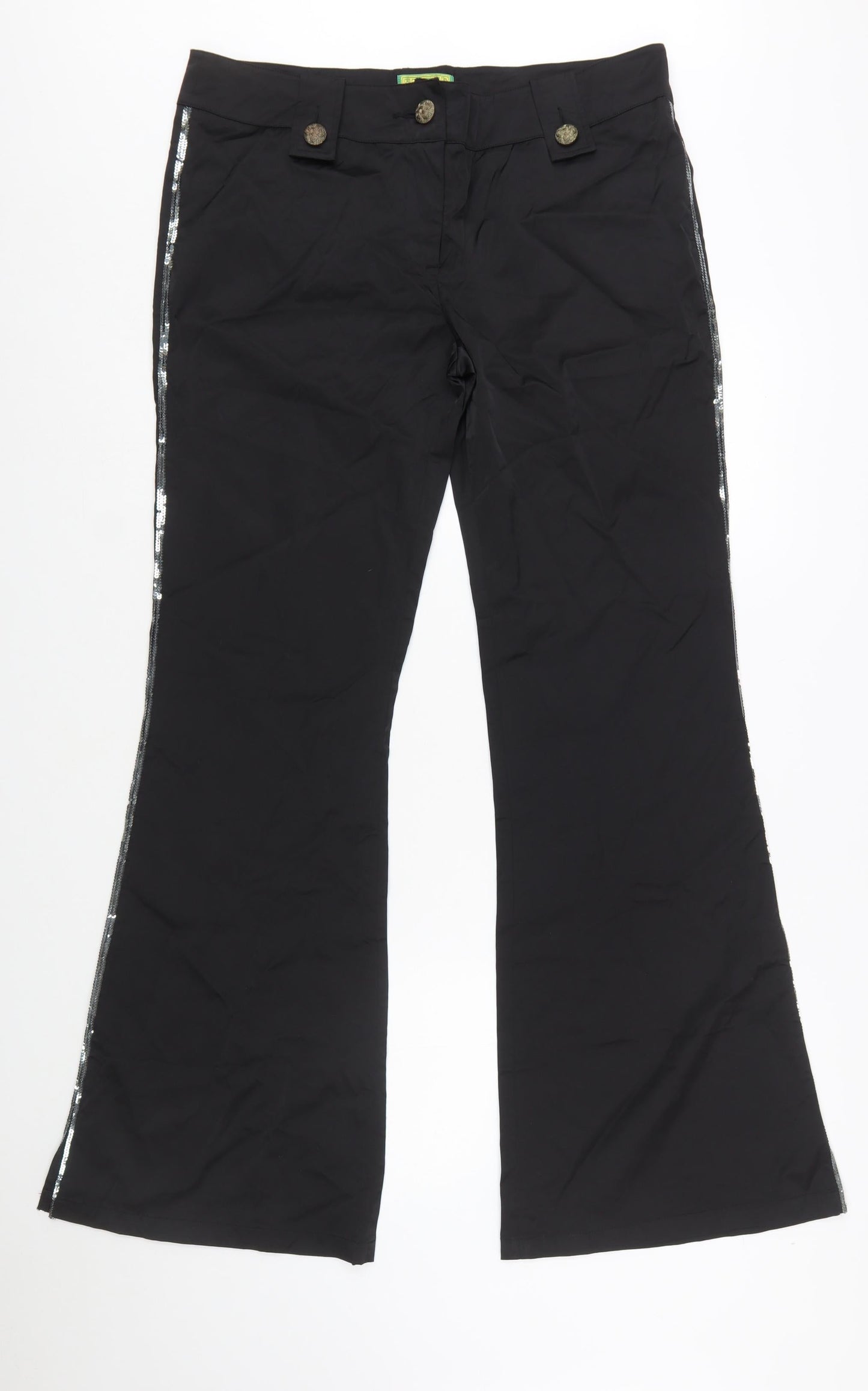 Tracy Porter Women's Black Flared Sequin Trim Stretch Trousers Size 10