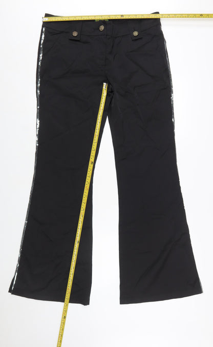 Tracy Porter Women's Black Flared Sequin Trim Stretch Trousers Size 10