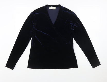 Cleo Women's Blue Velvet Wrap Blouse Size S Long Sleeve