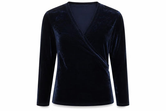 Cleo Women's Blue Velvet Wrap Blouse Size S Long Sleeve
