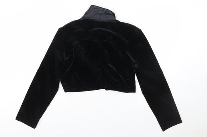 Another Thyme Women's Black Velvet Cropped Bolero Jacket Medium