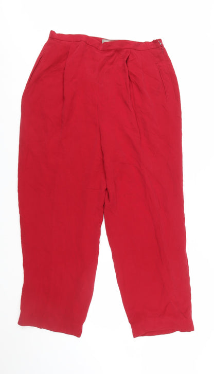 Valerie Stevens Women’s Red Pure Silk Pleated High Rise Trousers Size 14