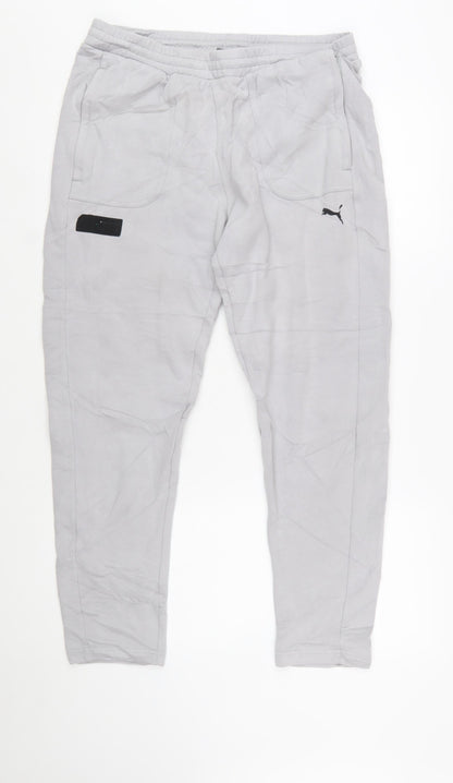 Puma Men's Grey Regular Fit Jogger Trousers Size L
