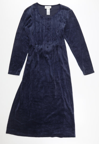 Chadwick’s Women Blue Midi Fit & Flare Dress Size 12 Velvet Cotton Blend