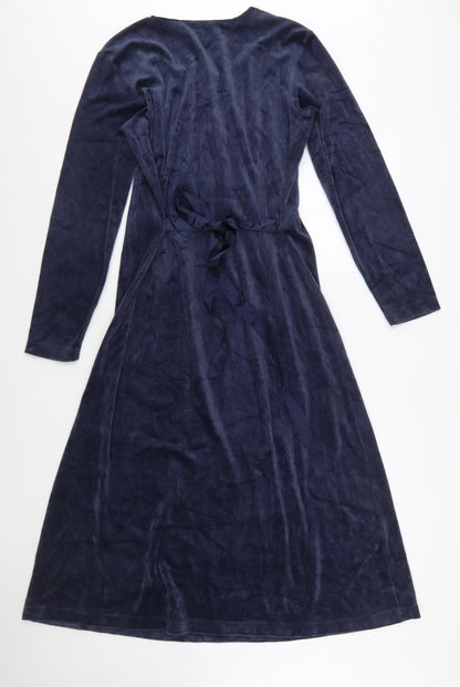 Chadwick’s Women Blue Midi Fit & Flare Dress Size 12 Velvet Cotton Blend