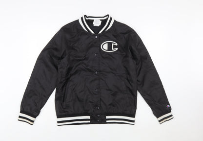 Champion Women Black M Varsity Jacket Lightweight Polyester