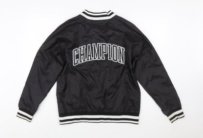 Champion Women Black M Varsity Jacket Lightweight Polyester