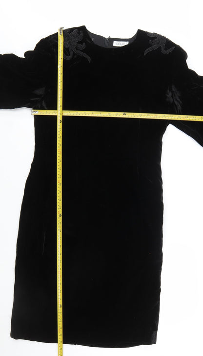 Rouie Women Black Velvet Knee Length Shift Dress Size 12