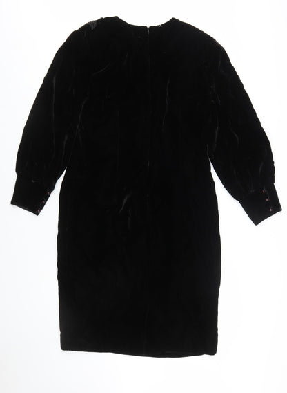 Rouie Women Black Velvet Knee Length Shift Dress Size 12
