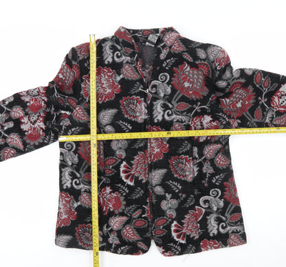 Portrait Women Black Red Floral Jacquard Suit Jacket Large