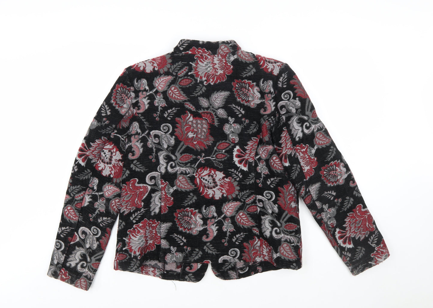 Portrait Women Black Red Floral Jacquard Suit Jacket Large