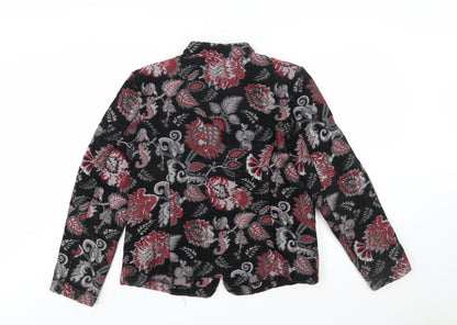 Portrait Women Black Red Floral Jacquard Suit Jacket Large