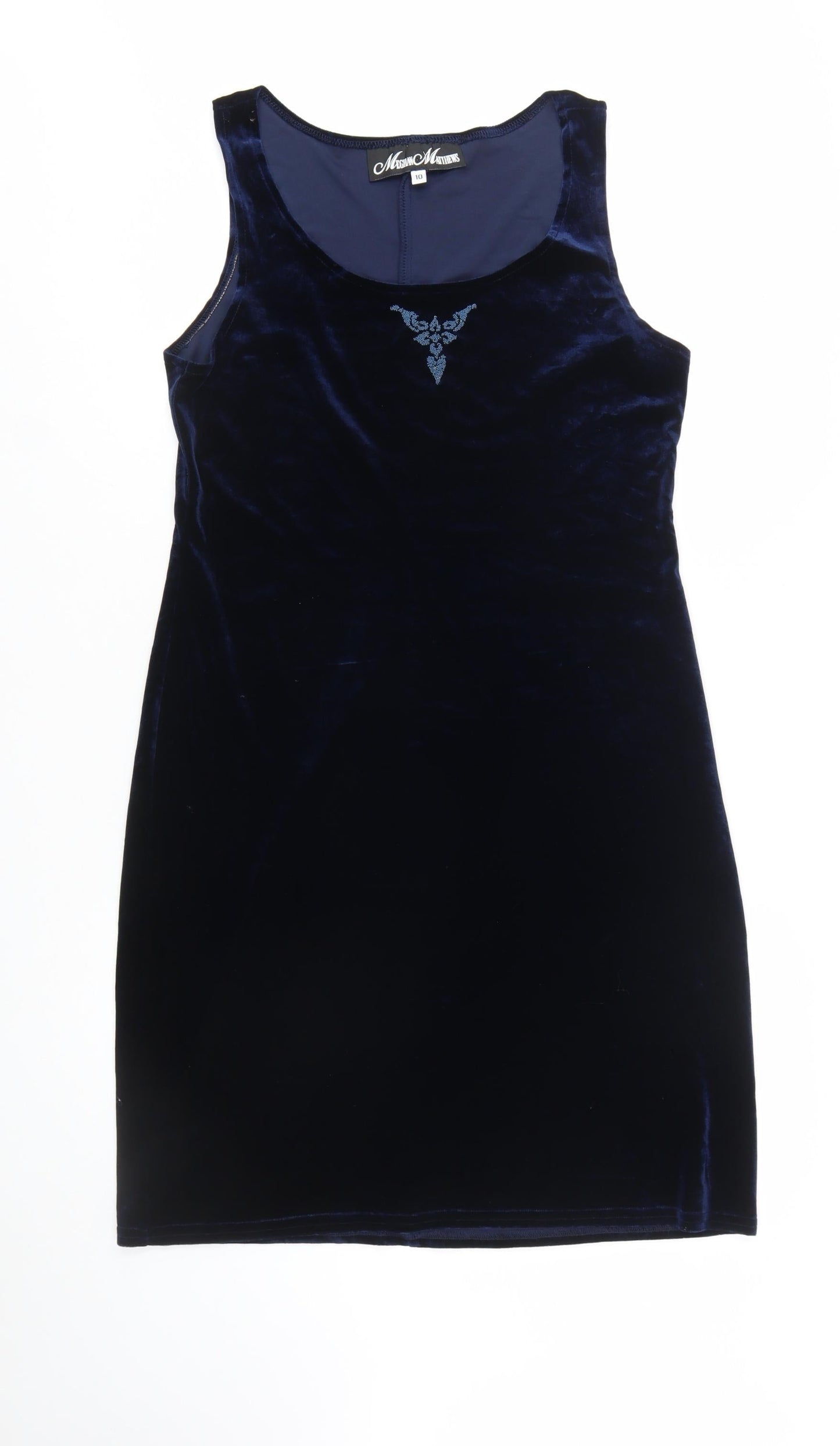 Meghan Matthews Women's Blue Velvet Bodycon Sleeveless Dress Size 10