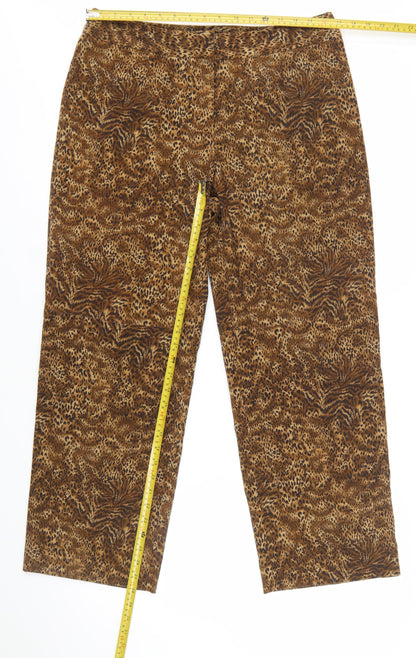 Norton McNaughton Brown Animal Print Petite Cropped Trousers Size 16