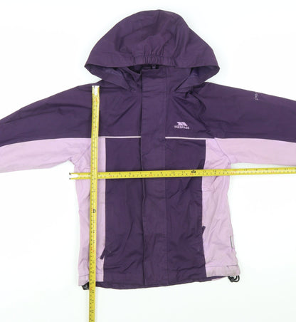 Trespass Girls Purple Waterproof Hooded Rain Coat Jacket 7-8 Years