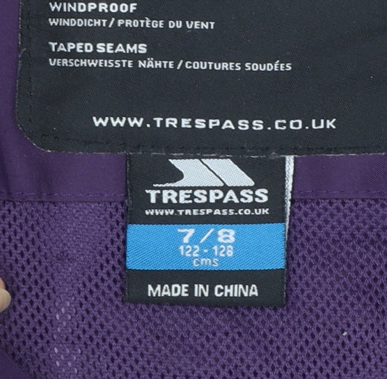 Trespass Girls Purple Waterproof Hooded Rain Coat Jacket 7-8 Years
